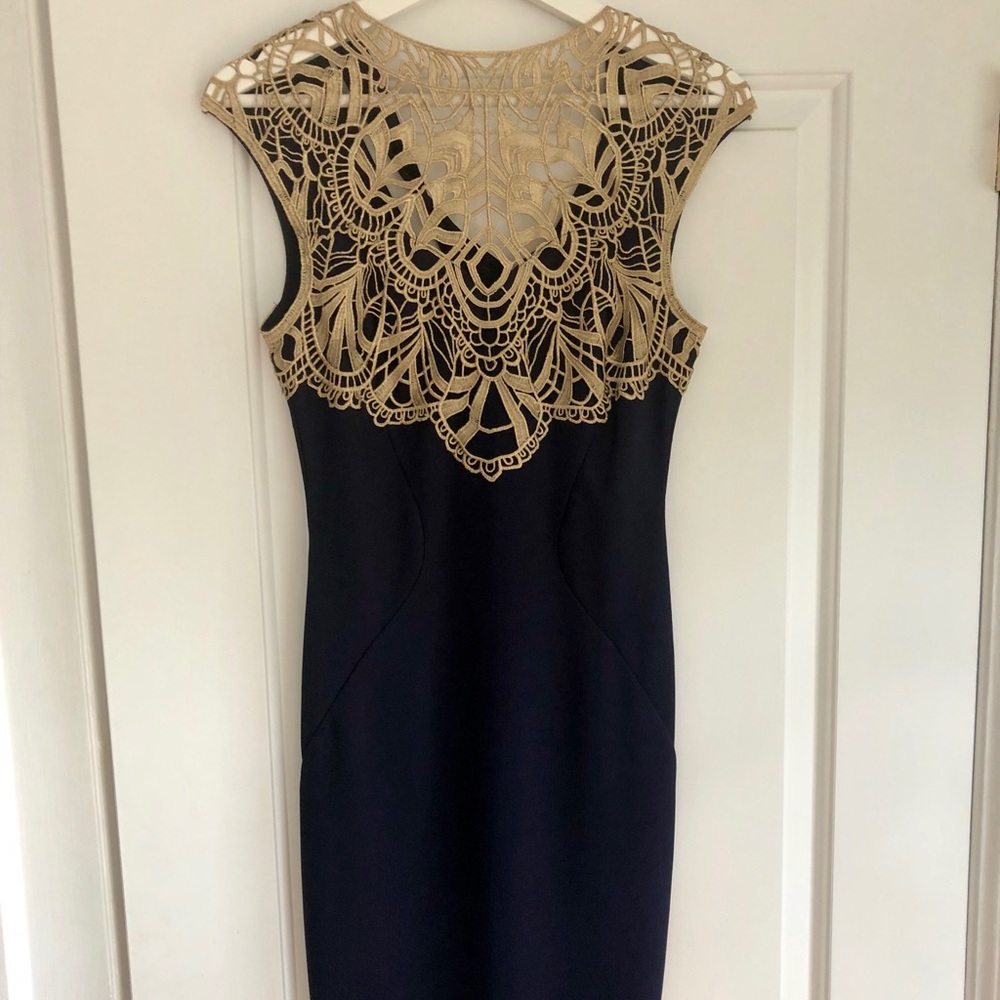 Lipsy London Navy Blue and Gold Dress